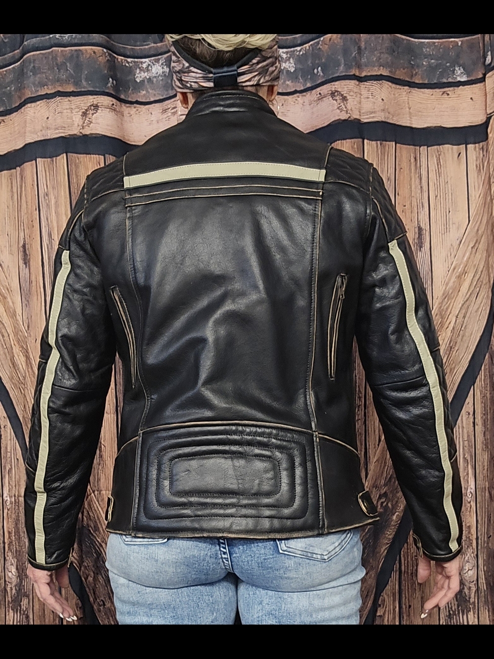 Element DK Brown/Black Leather Jacket with Cream Stripes - Picture 11 of 12